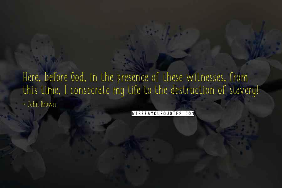 John Brown Quotes: Here, before God, in the presence of these witnesses, from this time, I consecrate my life to the destruction of slavery!