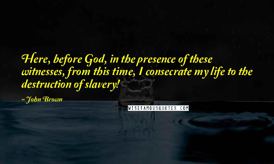 John Brown Quotes: Here, before God, in the presence of these witnesses, from this time, I consecrate my life to the destruction of slavery!