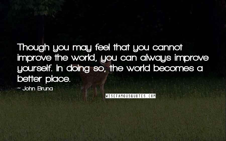 John Bruna Quotes: Though you may feel that you cannot improve the world, you can always improve yourself. In doing so, the world becomes a better place.