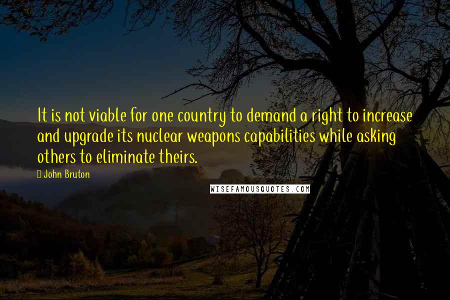 John Bruton Quotes: It is not viable for one country to demand a right to increase and upgrade its nuclear weapons capabilities while asking others to eliminate theirs.