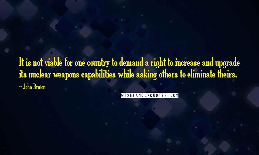 John Bruton Quotes: It is not viable for one country to demand a right to increase and upgrade its nuclear weapons capabilities while asking others to eliminate theirs.