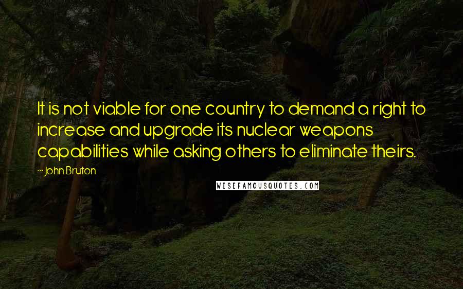 John Bruton Quotes: It is not viable for one country to demand a right to increase and upgrade its nuclear weapons capabilities while asking others to eliminate theirs.