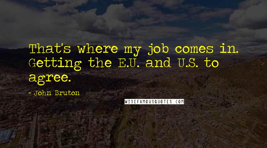 John Bruton Quotes: That's where my job comes in. Getting the E.U. and U.S. to agree.