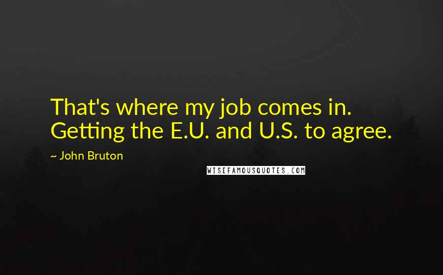 John Bruton Quotes: That's where my job comes in. Getting the E.U. and U.S. to agree.