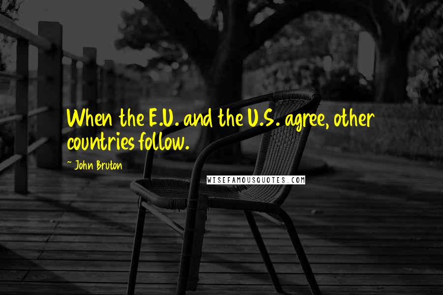 John Bruton Quotes: When the E.U. and the U.S. agree, other countries follow.