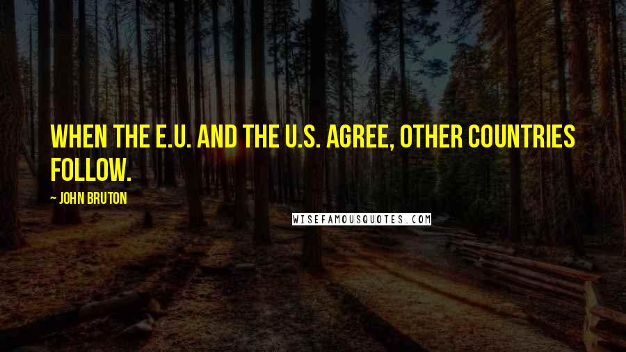 John Bruton Quotes: When the E.U. and the U.S. agree, other countries follow.