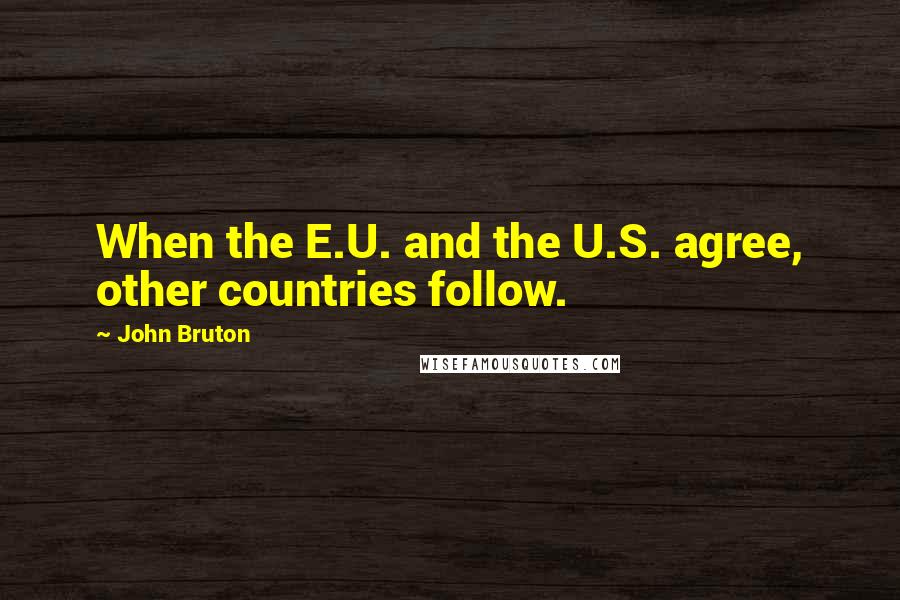 John Bruton Quotes: When the E.U. and the U.S. agree, other countries follow.