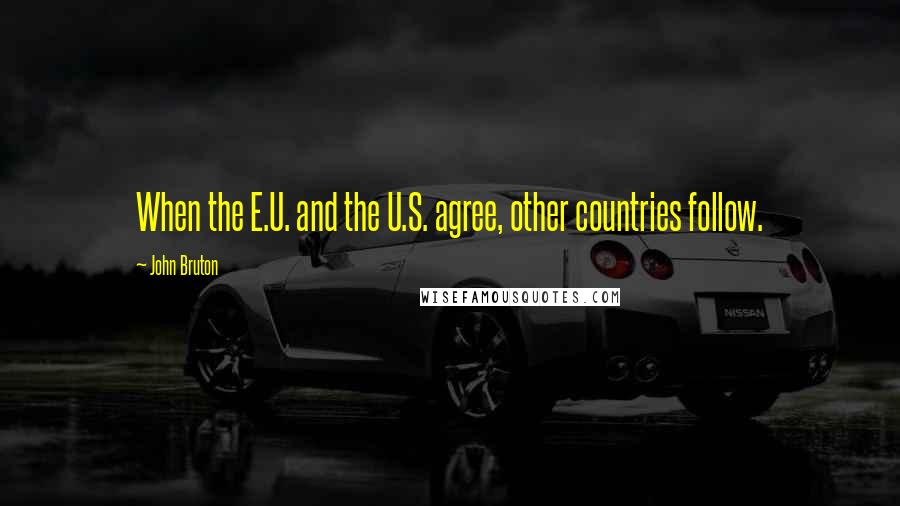 John Bruton Quotes: When the E.U. and the U.S. agree, other countries follow.