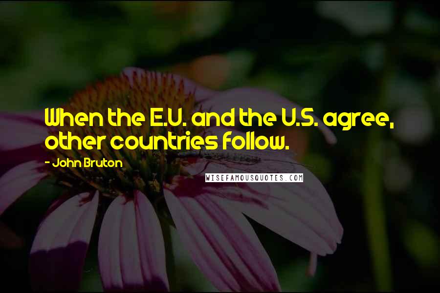 John Bruton Quotes: When the E.U. and the U.S. agree, other countries follow.