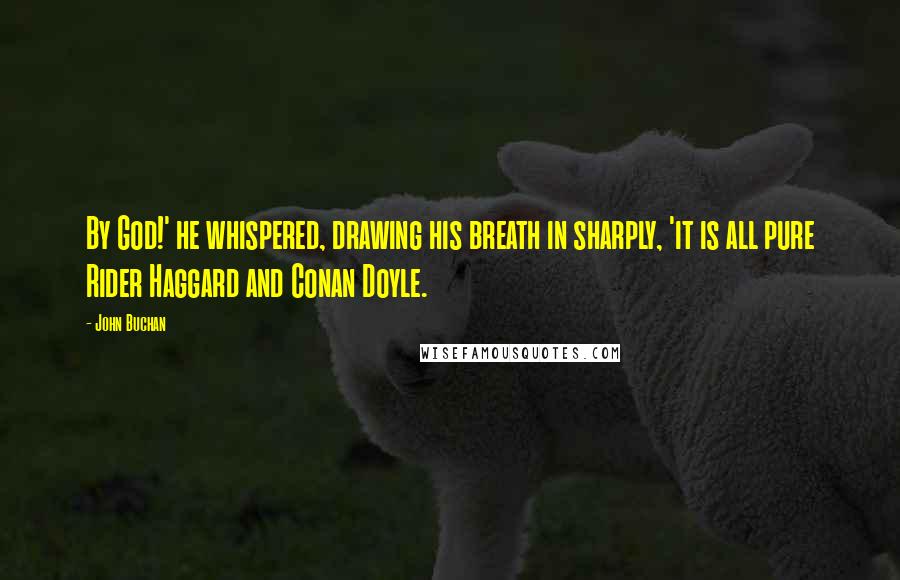 John Buchan Quotes: By God!' he whispered, drawing his breath in sharply, 'it is all pure Rider Haggard and Conan Doyle.