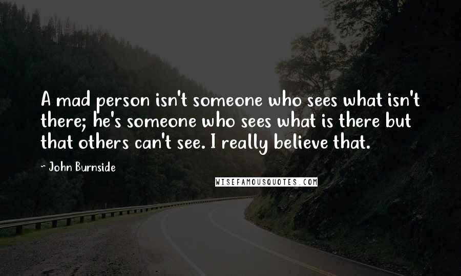 John Burnside Quotes: A mad person isn't someone who sees what isn't there; he's someone who sees what is there but that others can't see. I really believe that.