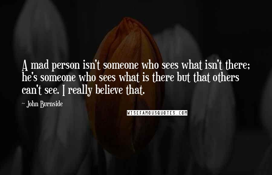 John Burnside Quotes: A mad person isn't someone who sees what isn't there; he's someone who sees what is there but that others can't see. I really believe that.