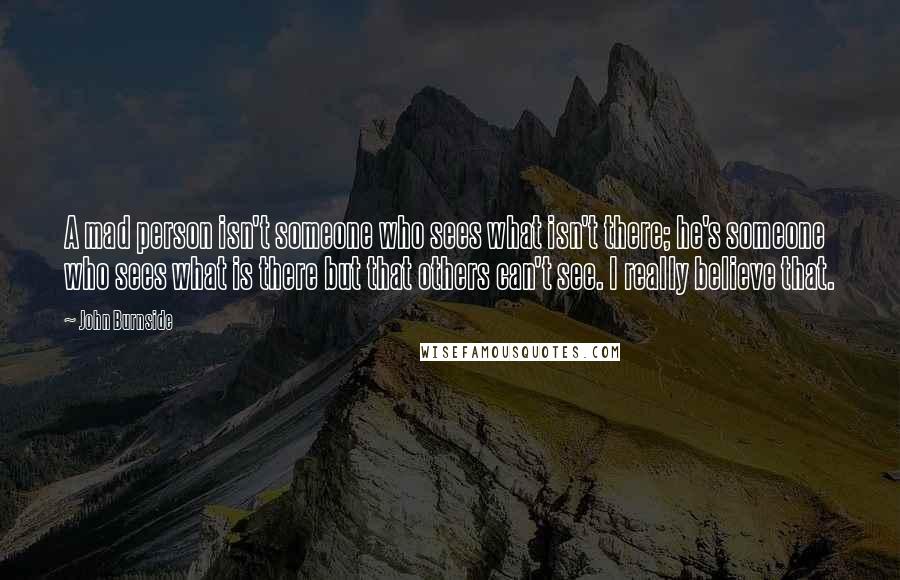 John Burnside Quotes: A mad person isn't someone who sees what isn't there; he's someone who sees what is there but that others can't see. I really believe that.