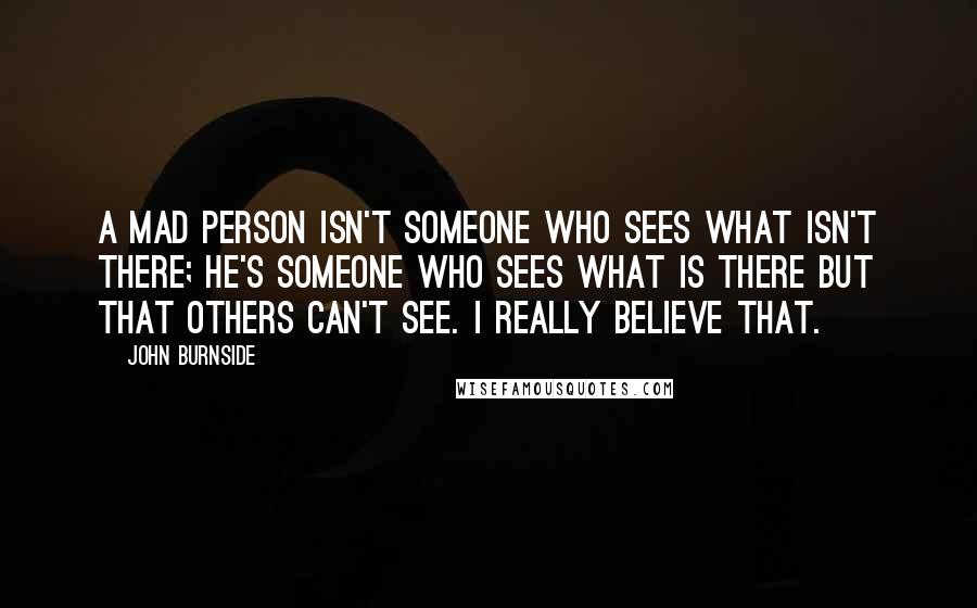 John Burnside Quotes: A mad person isn't someone who sees what isn't there; he's someone who sees what is there but that others can't see. I really believe that.