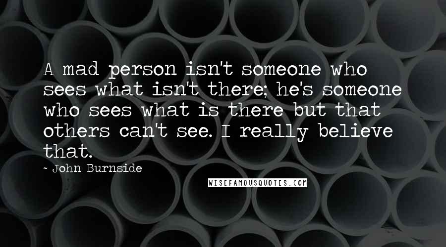 John Burnside Quotes: A mad person isn't someone who sees what isn't there; he's someone who sees what is there but that others can't see. I really believe that.