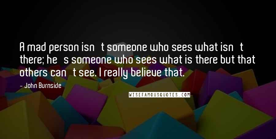 John Burnside Quotes: A mad person isn't someone who sees what isn't there; he's someone who sees what is there but that others can't see. I really believe that.