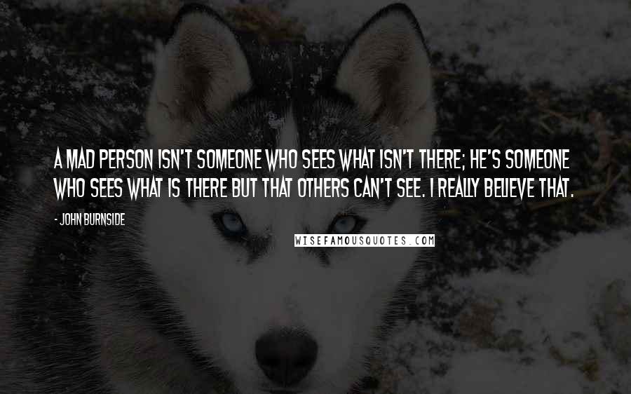 John Burnside Quotes: A mad person isn't someone who sees what isn't there; he's someone who sees what is there but that others can't see. I really believe that.