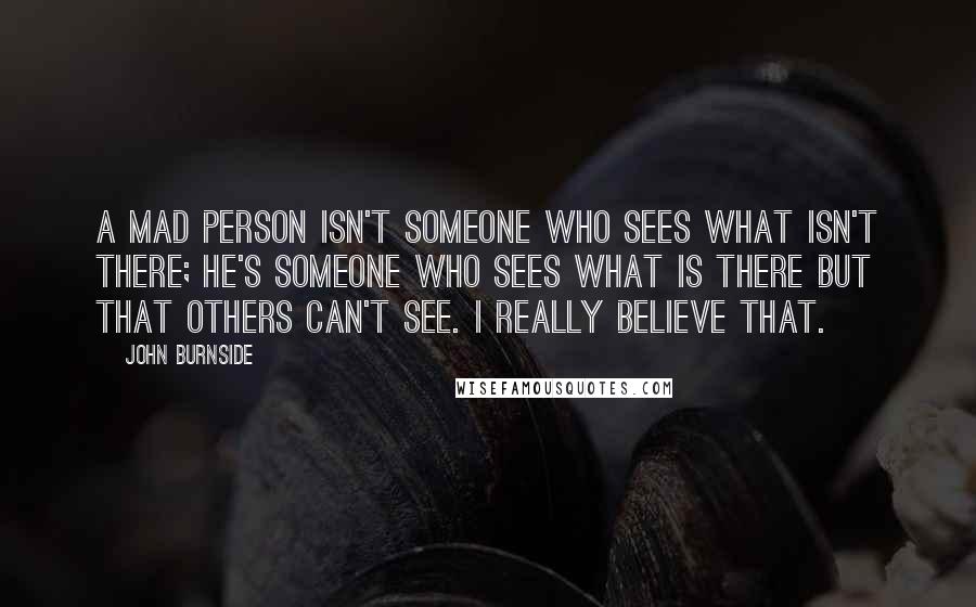 John Burnside Quotes: A mad person isn't someone who sees what isn't there; he's someone who sees what is there but that others can't see. I really believe that.