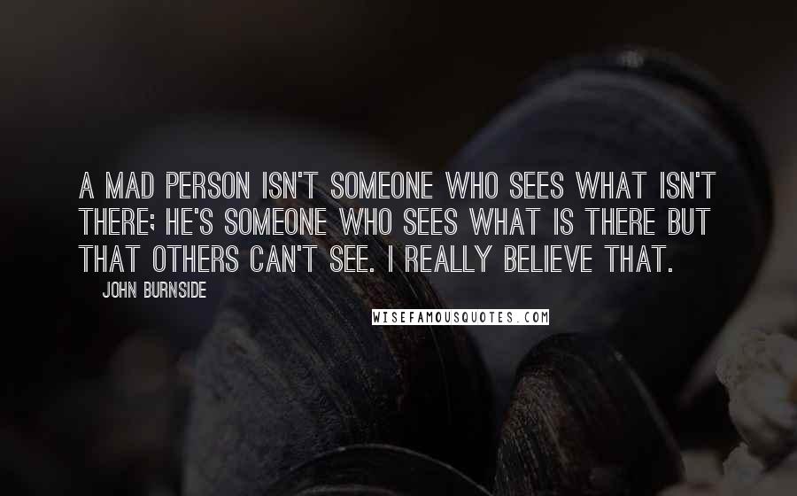 John Burnside Quotes: A mad person isn't someone who sees what isn't there; he's someone who sees what is there but that others can't see. I really believe that.