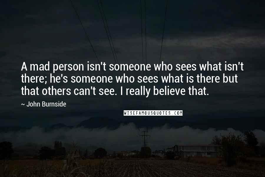 John Burnside Quotes: A mad person isn't someone who sees what isn't there; he's someone who sees what is there but that others can't see. I really believe that.