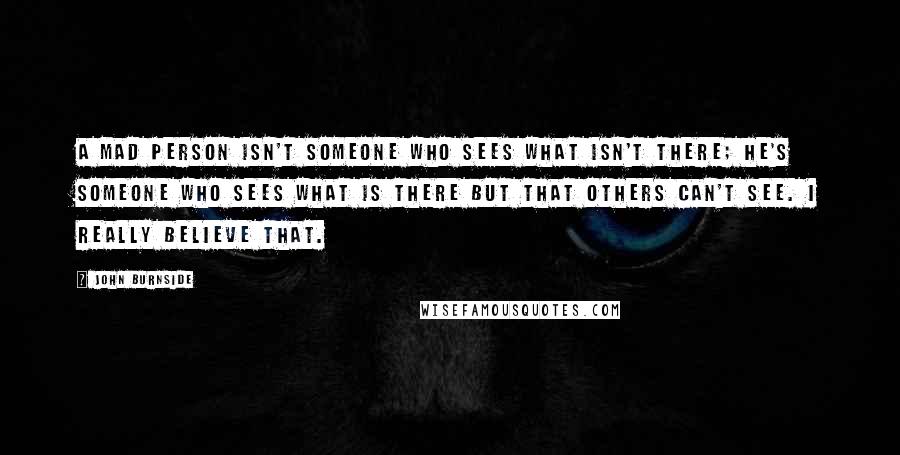 John Burnside Quotes: A mad person isn't someone who sees what isn't there; he's someone who sees what is there but that others can't see. I really believe that.