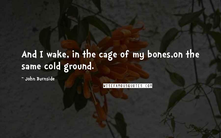 John Burnside Quotes: And I wake, in the cage of my bones,on the same cold ground.