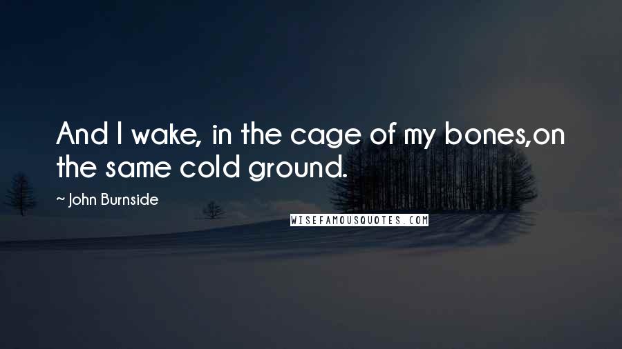 John Burnside Quotes: And I wake, in the cage of my bones,on the same cold ground.