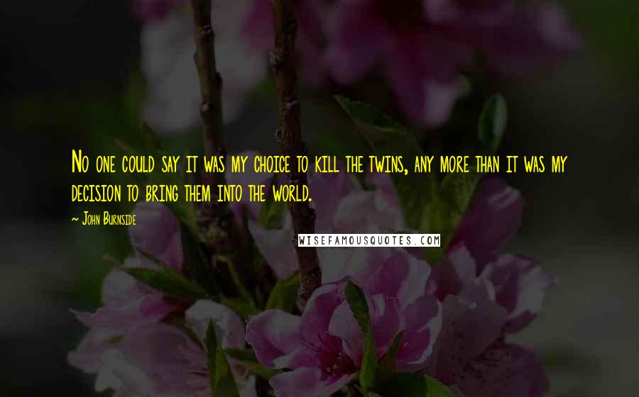 John Burnside Quotes: No one could say it was my choice to kill the twins, any more than it was my decision to bring them into the world.