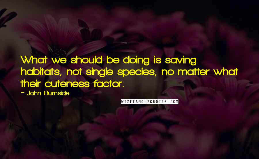 John Burnside Quotes: What we should be doing is saving habitats, not single species, no matter what their cuteness factor.