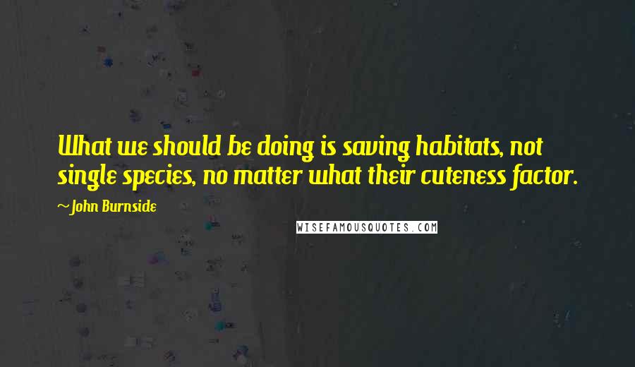 John Burnside Quotes: What we should be doing is saving habitats, not single species, no matter what their cuteness factor.