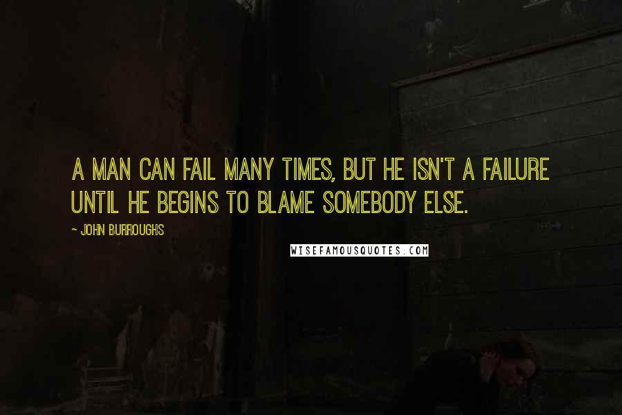 John Burroughs Quotes: A man can fail many times, but he isn't a failure until he begins to blame somebody else.