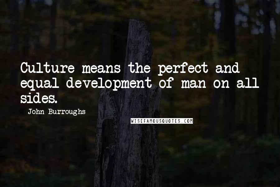 John Burroughs Quotes: Culture means the perfect and equal development of man on all sides.