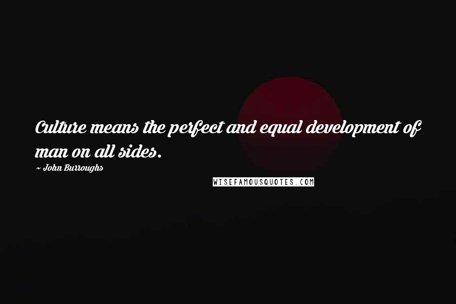 John Burroughs Quotes: Culture means the perfect and equal development of man on all sides.