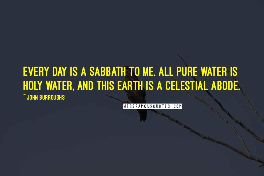 John Burroughs Quotes: Every day is a Sabbath to me. All pure water is holy water, and this earth is a celestial abode.