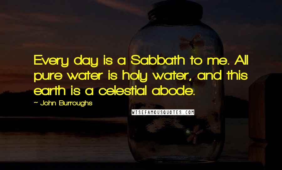 John Burroughs Quotes: Every day is a Sabbath to me. All pure water is holy water, and this earth is a celestial abode.