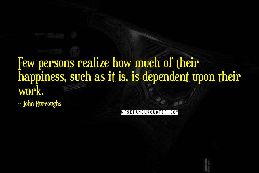 John Burroughs Quotes: Few persons realize how much of their happiness, such as it is, is dependent upon their work.