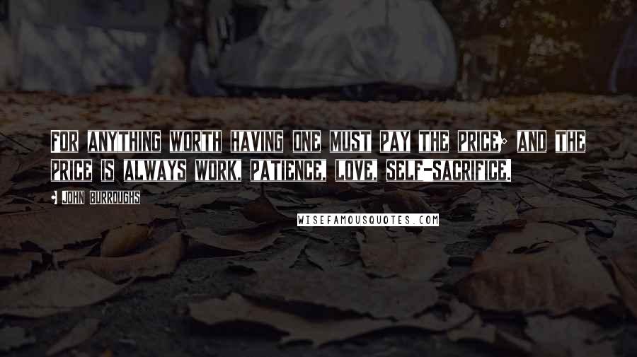 John Burroughs Quotes: For anything worth having one must pay the price; and the price is always work, patience, love, self-sacrifice.