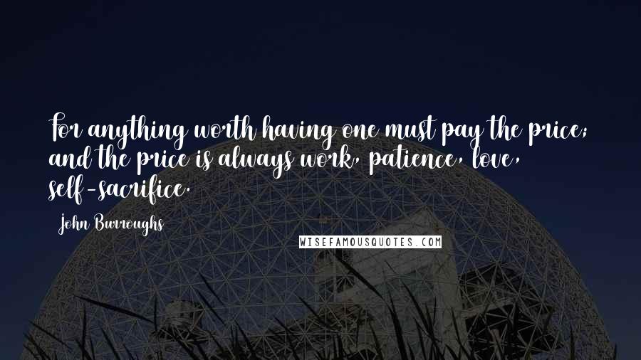 John Burroughs Quotes: For anything worth having one must pay the price; and the price is always work, patience, love, self-sacrifice.