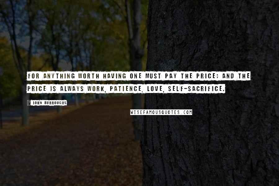 John Burroughs Quotes: For anything worth having one must pay the price; and the price is always work, patience, love, self-sacrifice.