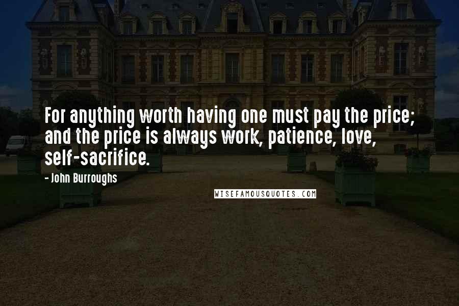 John Burroughs Quotes: For anything worth having one must pay the price; and the price is always work, patience, love, self-sacrifice.