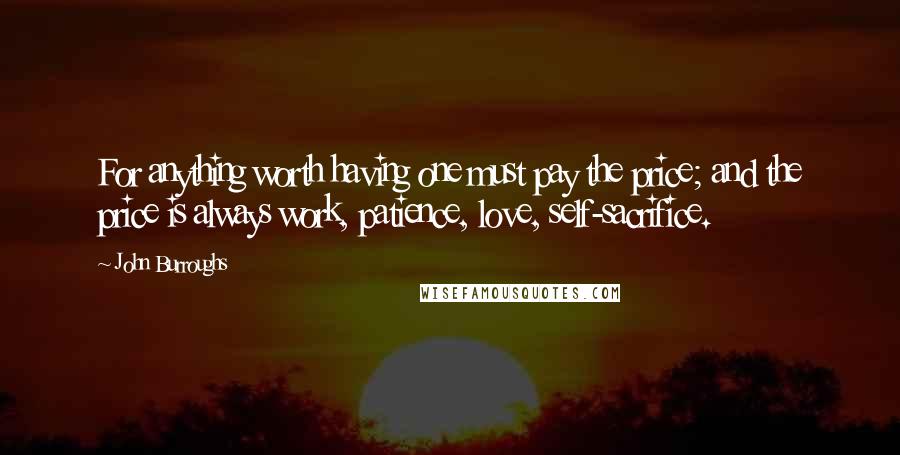 John Burroughs Quotes: For anything worth having one must pay the price; and the price is always work, patience, love, self-sacrifice.