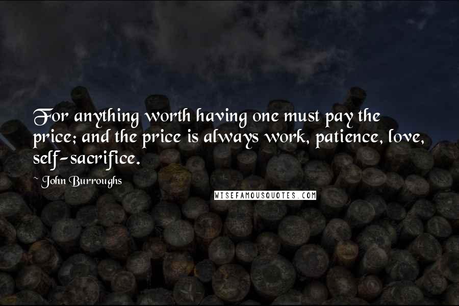 John Burroughs Quotes: For anything worth having one must pay the price; and the price is always work, patience, love, self-sacrifice.