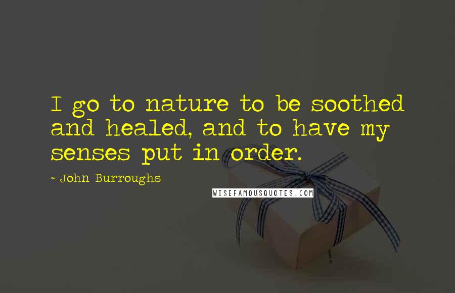 John Burroughs Quotes: I go to nature to be soothed and healed, and to have my senses put in order.