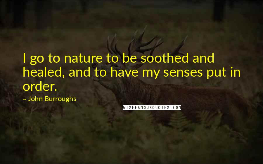 John Burroughs Quotes: I go to nature to be soothed and healed, and to have my senses put in order.