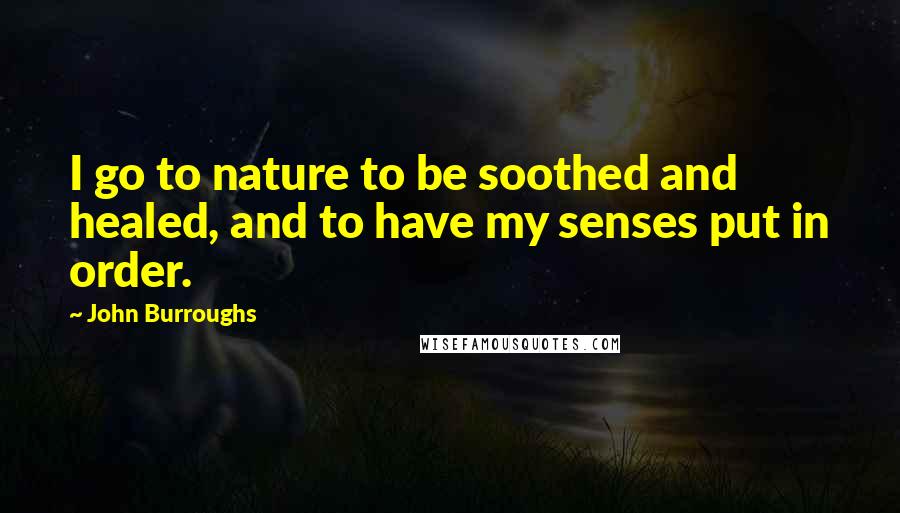 John Burroughs Quotes: I go to nature to be soothed and healed, and to have my senses put in order.