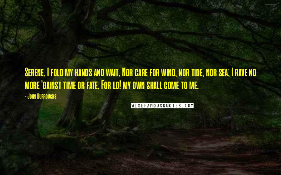 John Burroughs Quotes: Serene, I fold my hands and wait, Nor care for wind, nor tide, nor sea; I rave no more 'gainst time or fate, For lo! my own shall come to me.