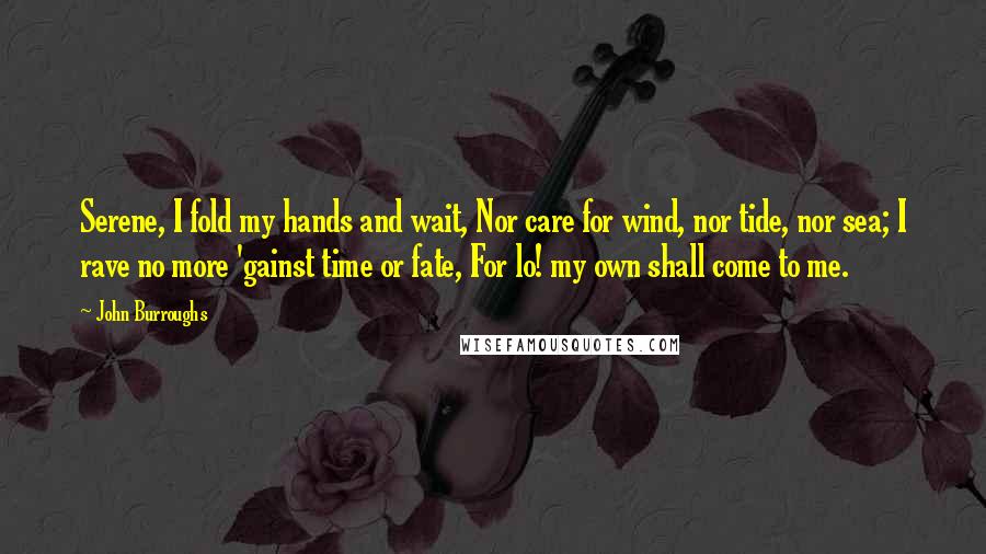 John Burroughs Quotes: Serene, I fold my hands and wait, Nor care for wind, nor tide, nor sea; I rave no more 'gainst time or fate, For lo! my own shall come to me.