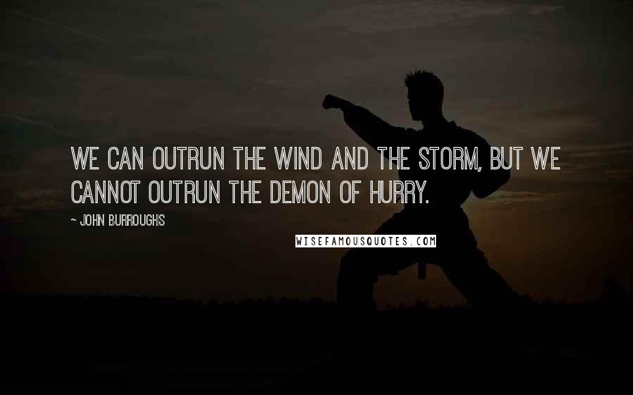 John Burroughs Quotes: We can outrun the wind and the storm, but we cannot outrun the demon of hurry.