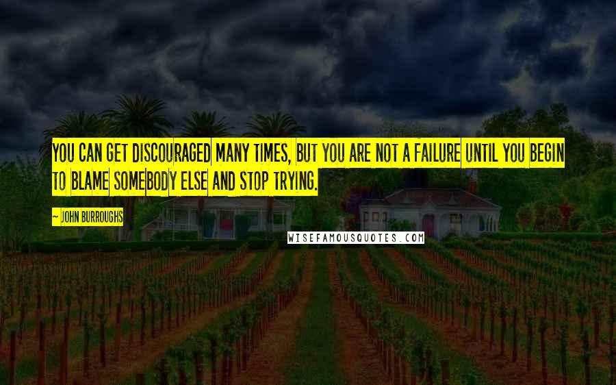 John Burroughs Quotes: You can get discouraged many times, but you are not a failure until you begin to blame somebody else and stop trying.