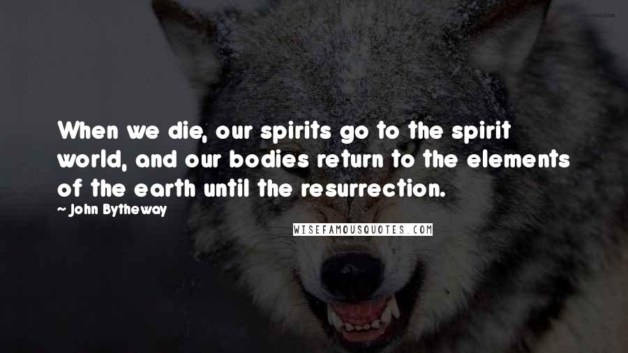 John Bytheway Quotes: When we die, our spirits go to the spirit world, and our bodies return to the elements of the earth until the resurrection.